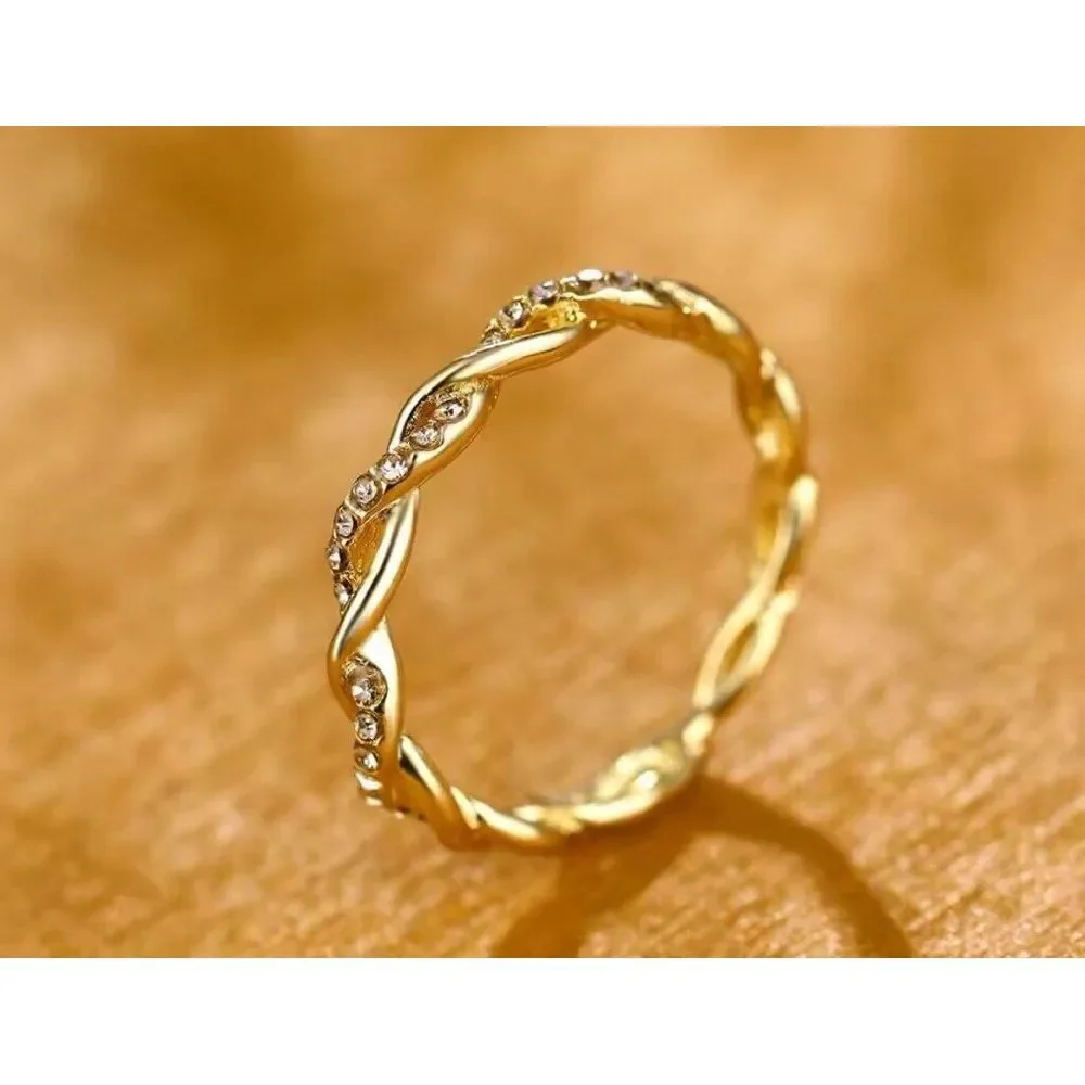 NEW 14k Gold Plated S925‎ Simulated Diamond Eternity Stacking Band Ring, Size 7